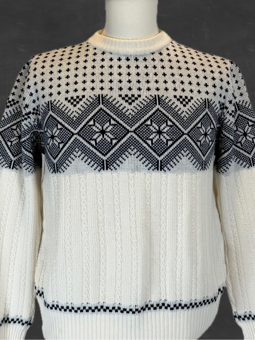 VINTAGE 80s fair isle ski lodge knit sweater men’s Nordic alpine cabin winter